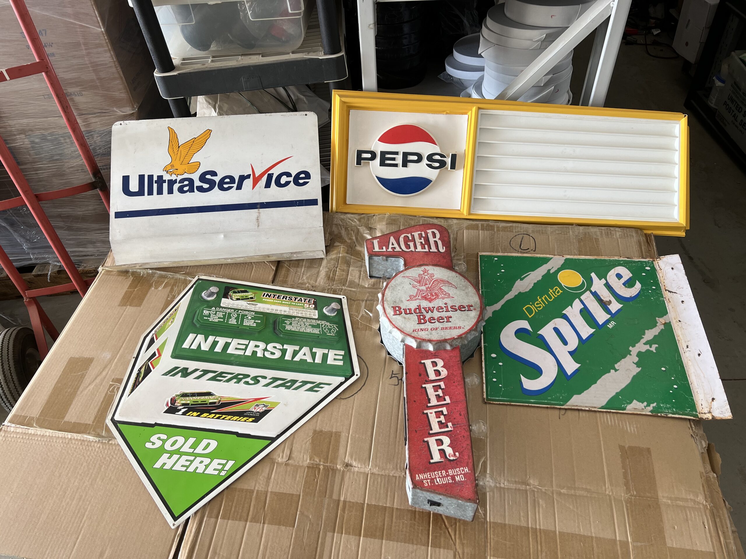 Miscellaneous Lot Of Signs Some Double Sided The Pepsi One Is Plastic